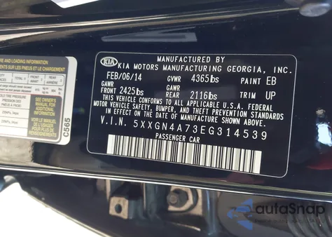 2014 Kia Optima Ex from USA, damaged, VIN 5XXGN4A73EG314539